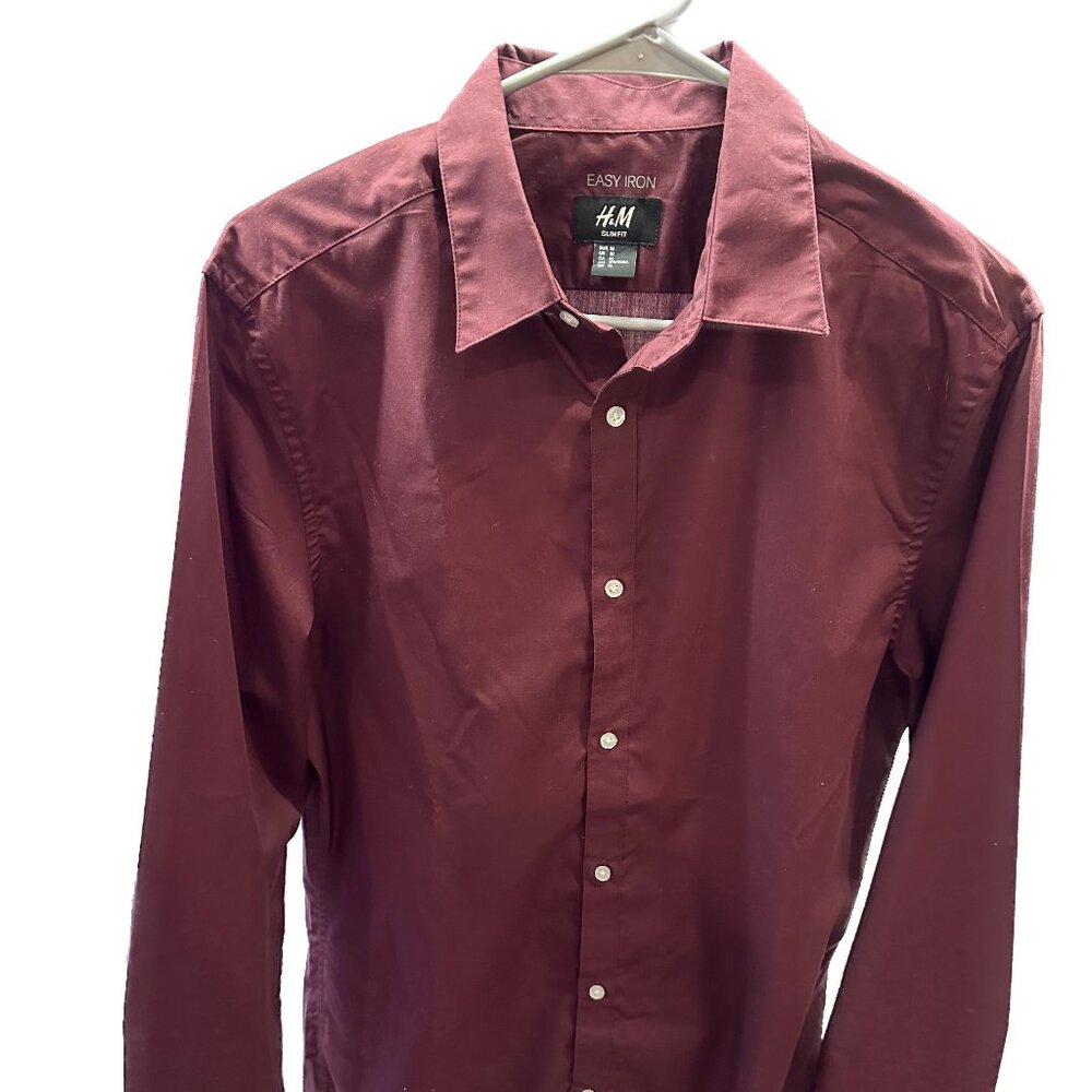 Men's H&M Maroon Slim Fit Easy Iron Shirt (Size M)
